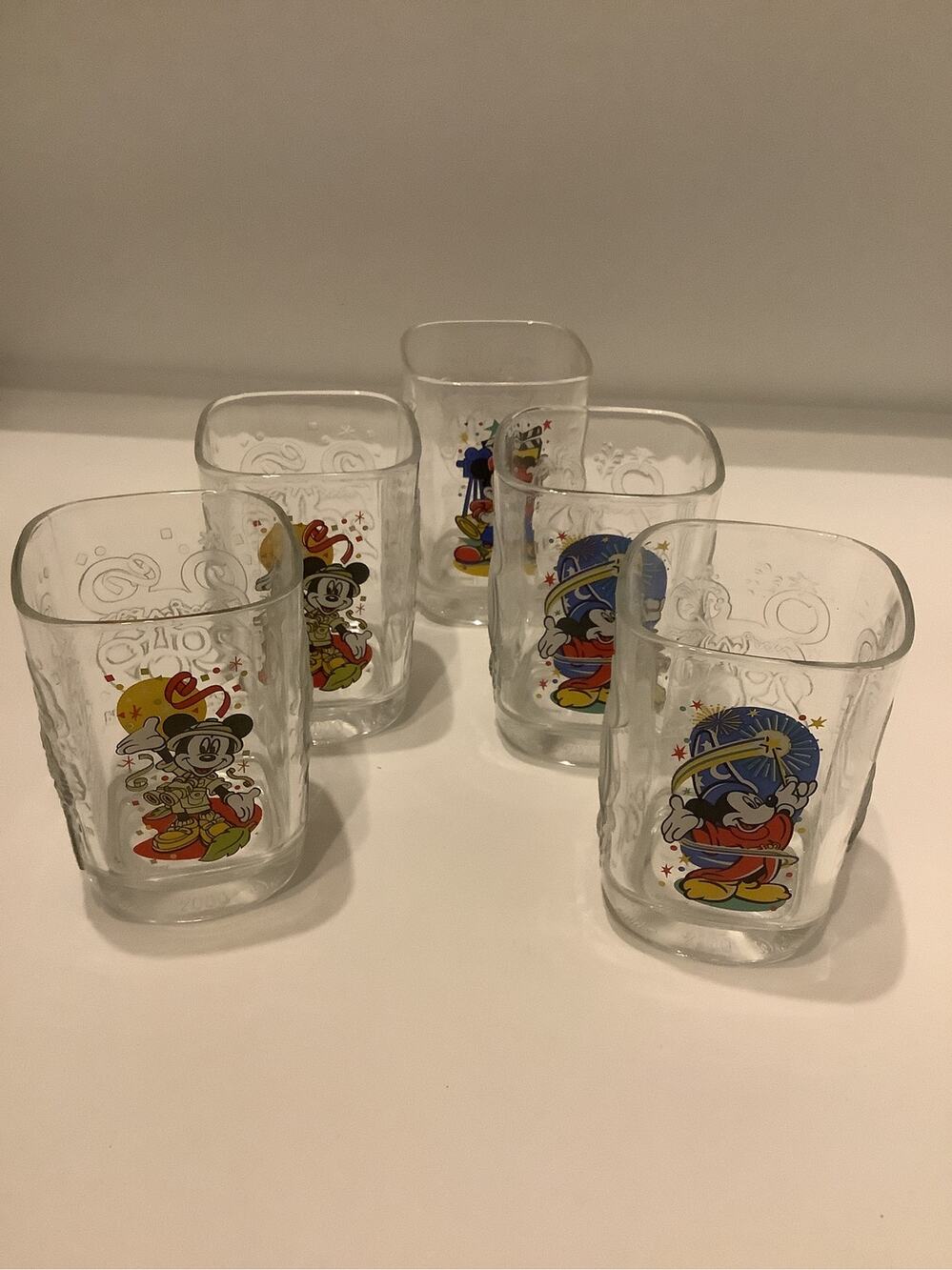 Vintage 2000 Walt Disney World McDonald's Glass Set Of 5 Mickey Mouse 3 Design